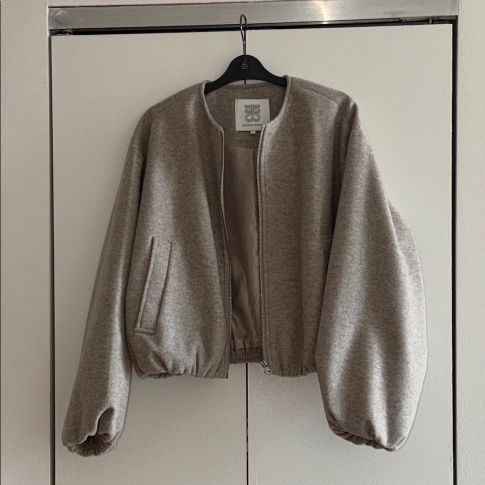 Minimalist Cream Bomber Jacket